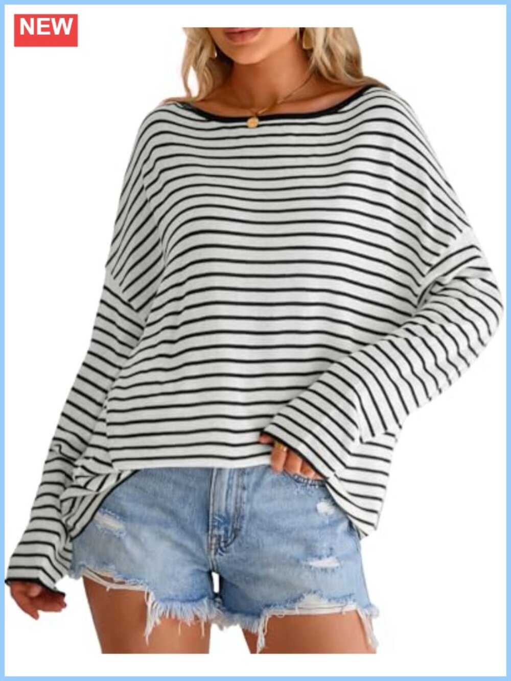 Women's Oversized Linen Blend Off Shoulder Striped Summer Sweater